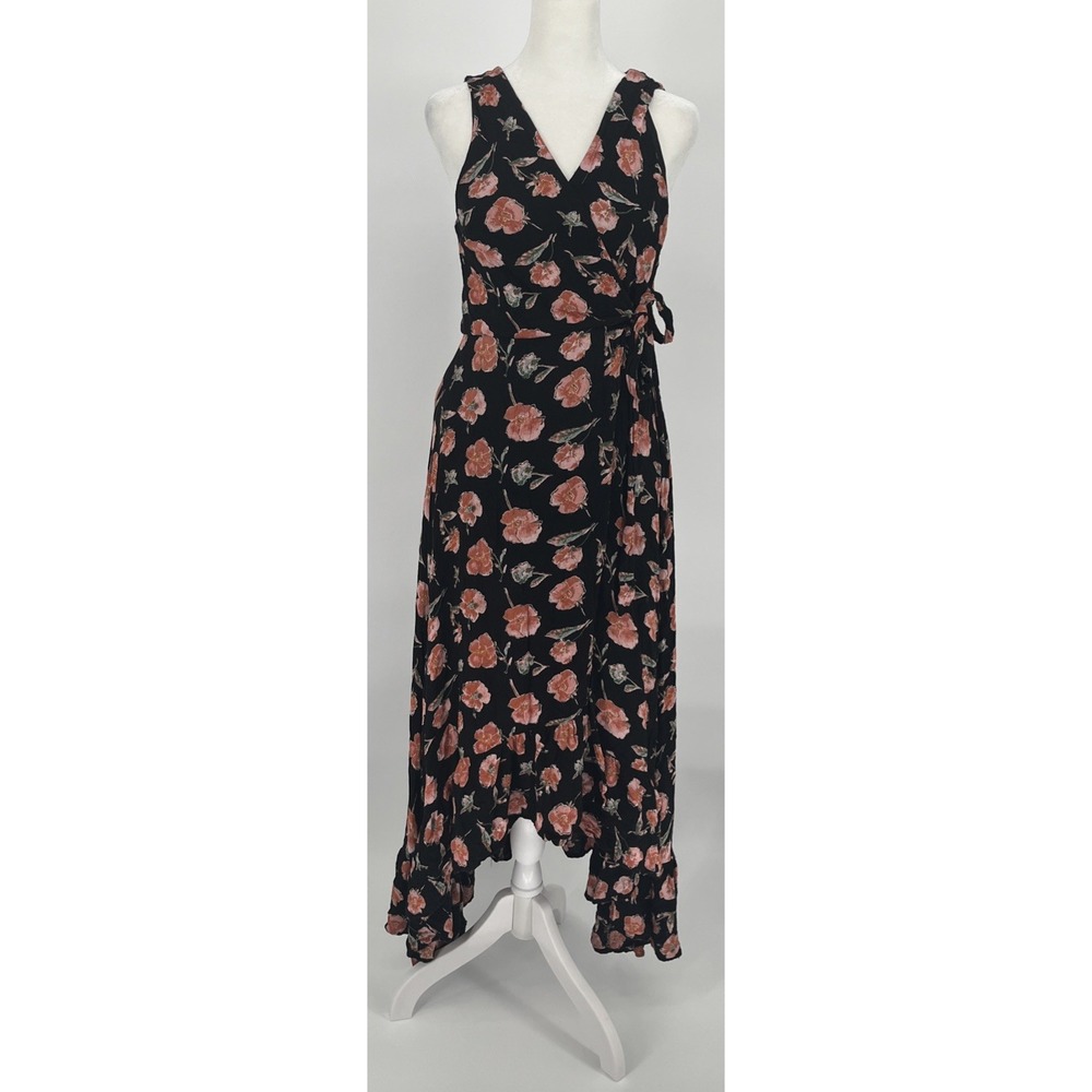 Miami Womens Y2K Wrap Maxi Dress Dark Floral‎ Fairy Grunge Whimsigoth Size Small